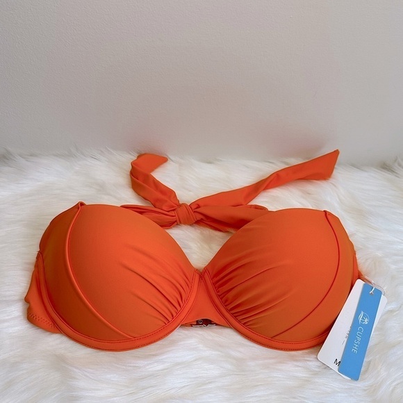NWT CUPSHE Padded Underwire Halter Bikini Top Orange Size Medium - Picture 14 of 16